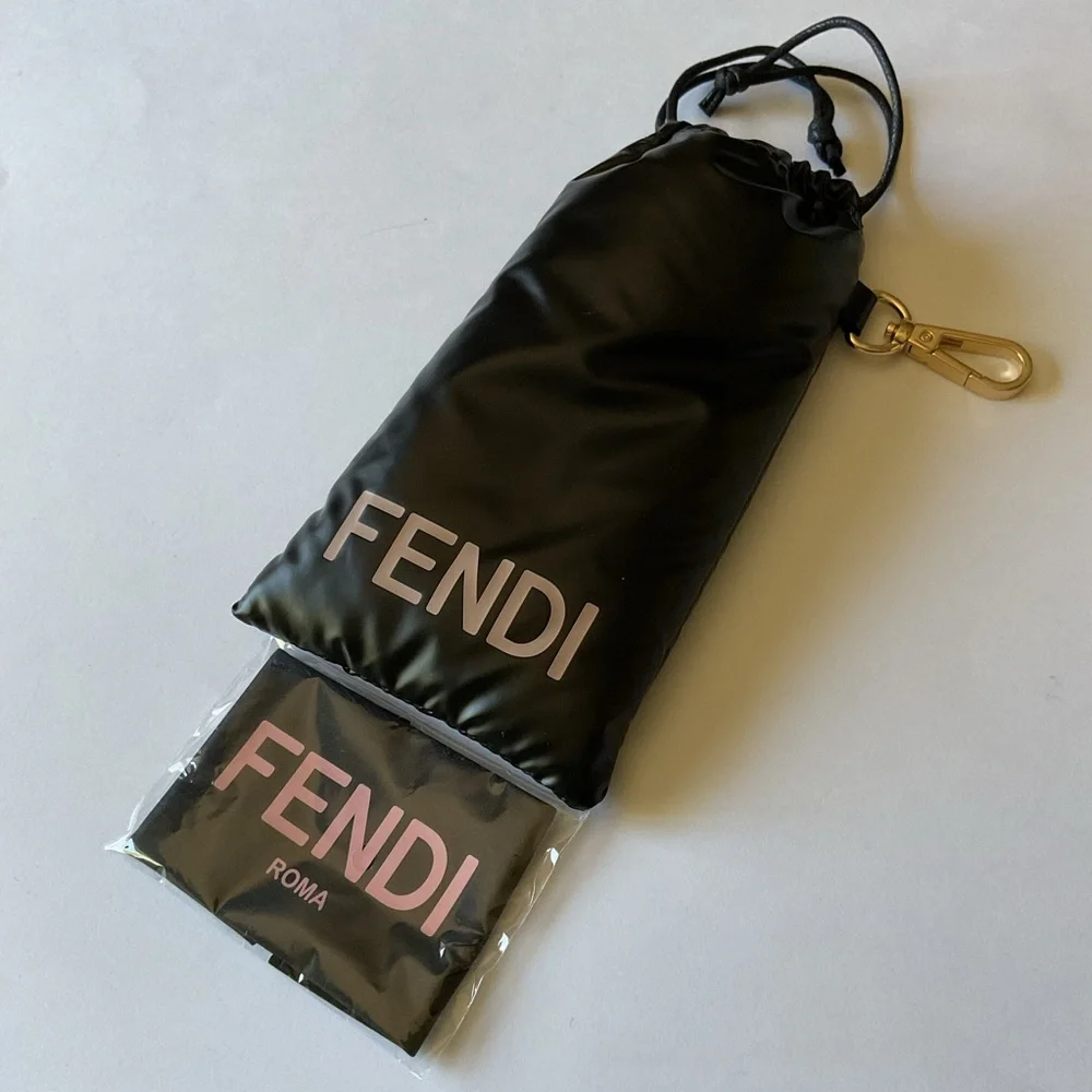 FENDI LARGE PUFFER SUNGLASSES POUCH BLACK PALE PINK LOGO AND CLEANING CLOTH NEW